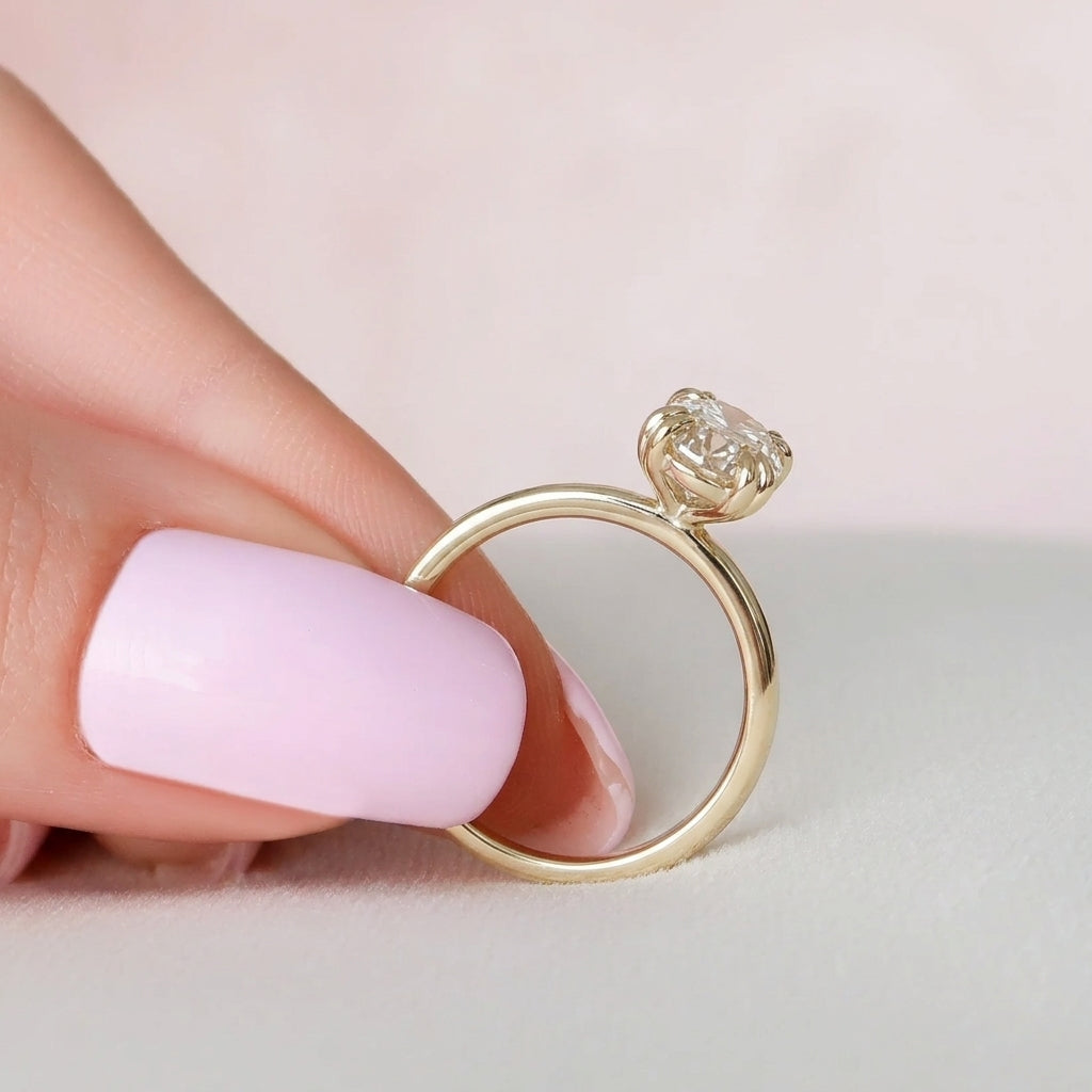 0.88 CT Oval Solitaire Moissanite Engagement Ring in 10K Rose Gold – Ready to Ship (US 8)