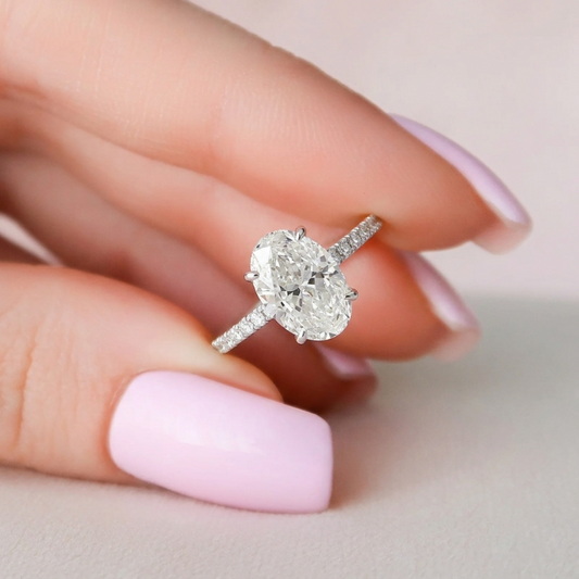 1.91 CT Oval Double Hidden Halo & Pave Moissanite Engagement Ring in 10K White Gold – Ready to Ship (US 6)