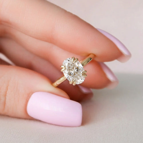 0.88 CT Oval Solitaire Moissanite Engagement Ring in 10K Rose Gold – Ready to Ship (US 8)