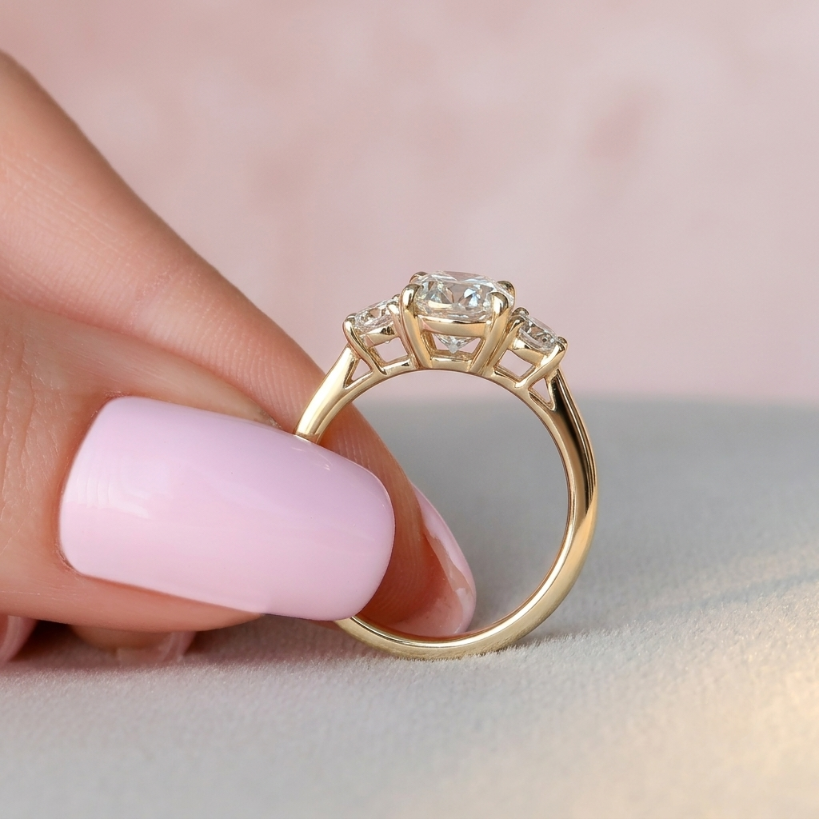 0.94 CT Oval Cut Three Stone Moissanite Engagement Ring in 14K White Gold – Ready to Ship (US 5.0)