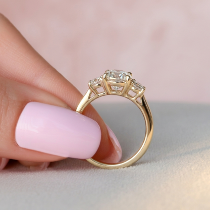 0.94 CT Oval Cut Three Stone Moissanite Engagement Ring in 14K White Gold – Ready to Ship (US 5.0)