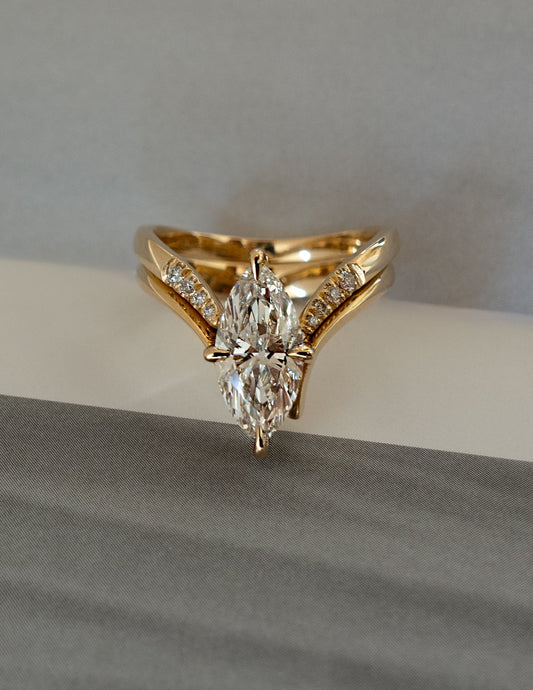 1.25 - 3.0 CT Marquise Shaped Lab Grown Diamond Solitaire Style Bridal Set