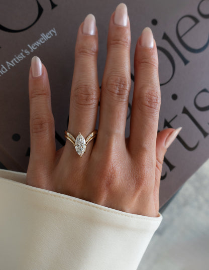 1.25 - 3.0 CT Marquise Shaped Lab Grown Diamond Solitaire Style Bridal Set