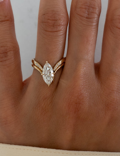 1.25 - 3.0 CT Marquise Shaped Lab Grown Diamond Solitaire Style Bridal Set