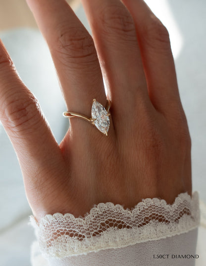 1.25 - 3.0 CT Marquise Shaped Lab Grown Diamond Soliatire Style Engagement Ring