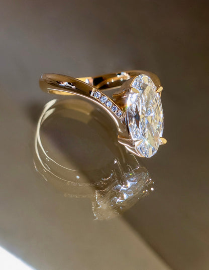 1.0 - 3.0 CT Moval Shaped Lab Grown Diamond Pave Style Engagement Ring