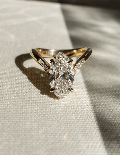 1.0 - 3.0 CT Moval Shaped Lab Grown Diamond Pave Style Engagement Ring