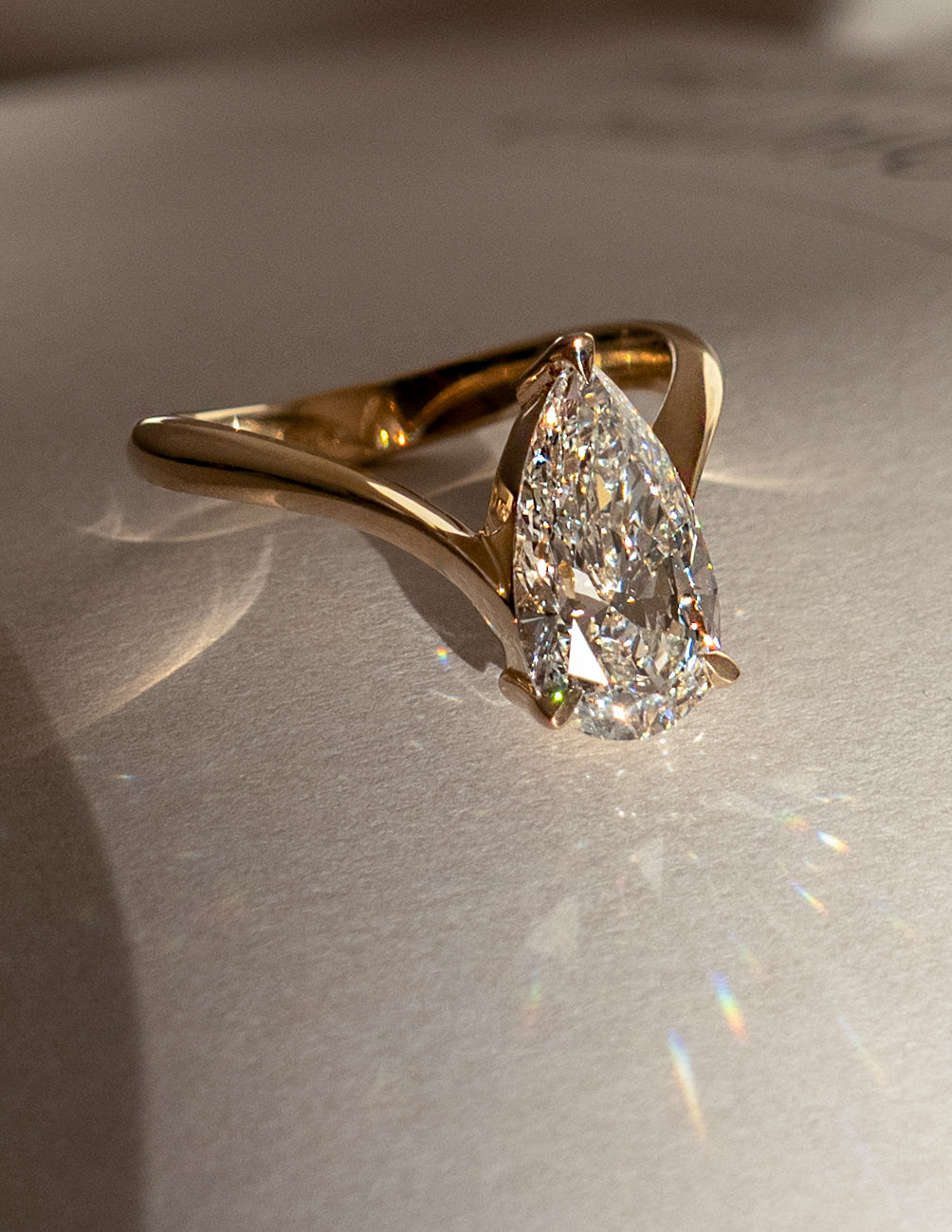 1.0 -3.0 CT Pear Shaped Lab Grown Diamond Soliatire Style Engagement Ring