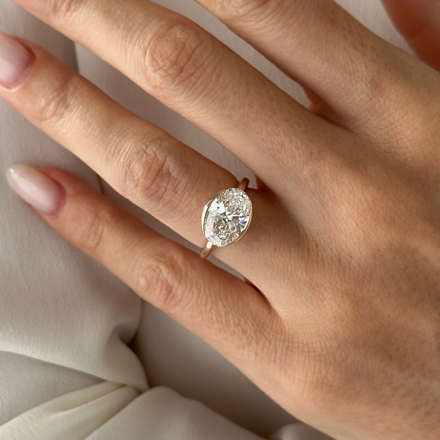 1.0-3.0 CT Oval cut Lab Grown Diamond bezel Engagement Ring