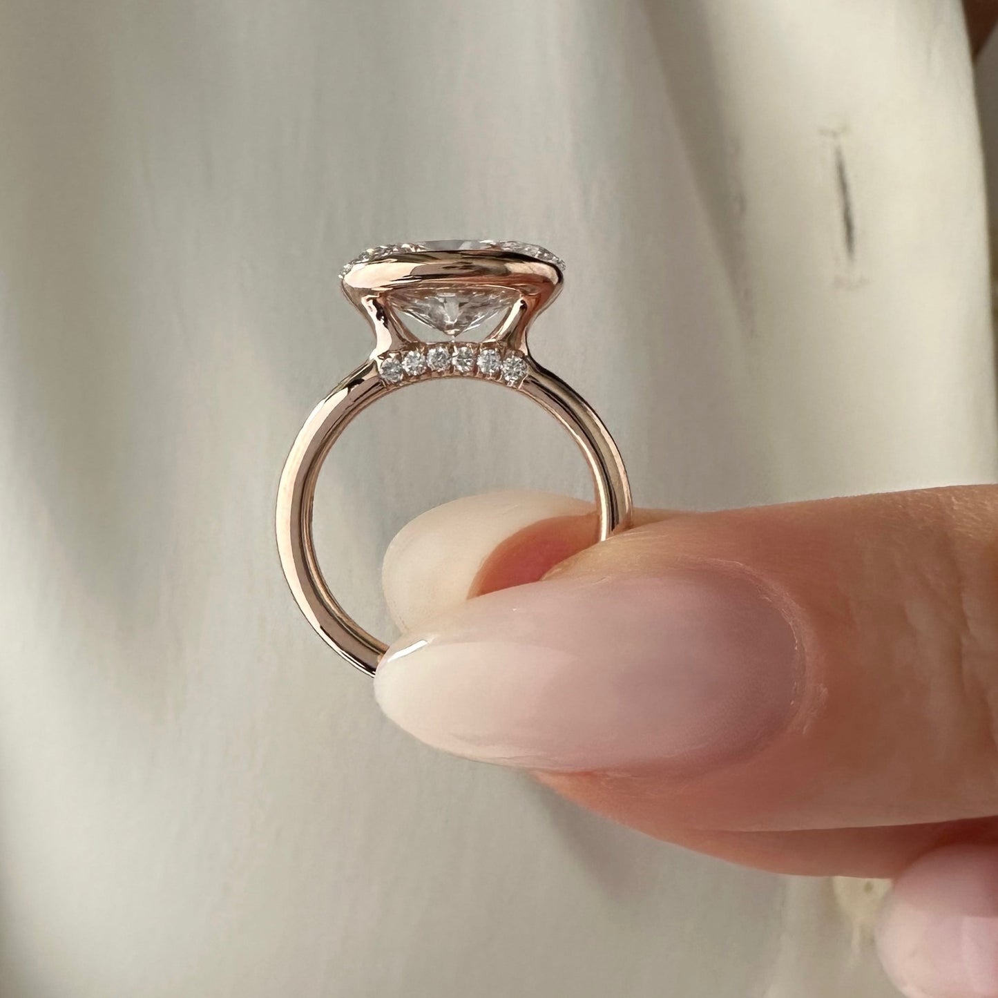 1.0-3.0 CT Oval cut Lab Grown Diamond bezel Engagement Ring