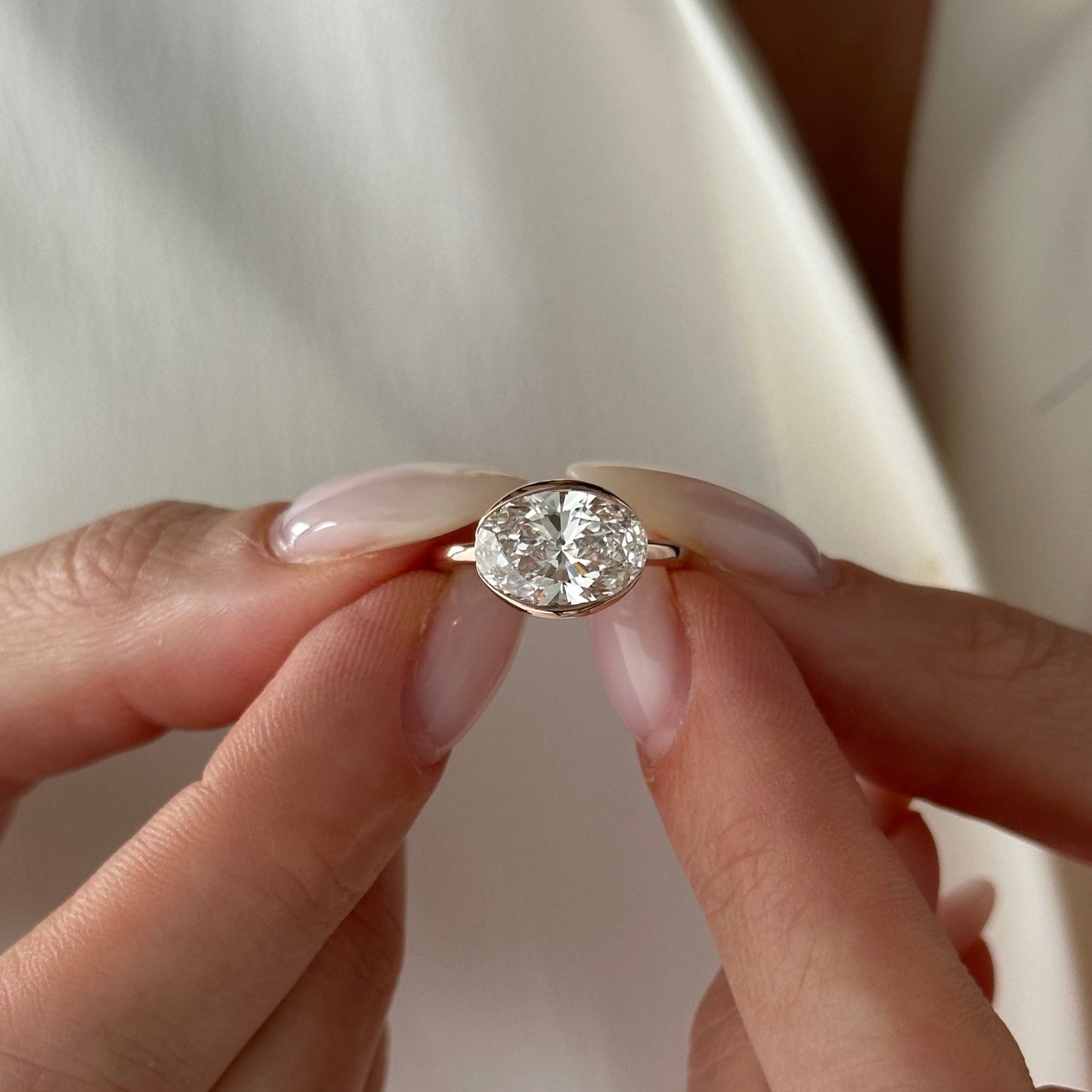 1.0-3.0 CT Oval cut Lab Grown Diamond bezel Engagement Ring