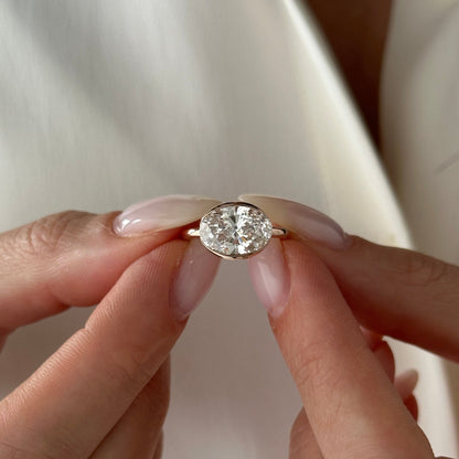 1.0-3.0 CT Oval cut Lab Grown Diamond bezel Engagement Ring