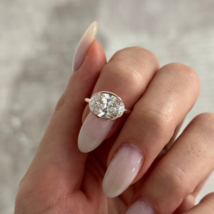 1.0-3.0 CT Oval cut Lab Grown Diamond bezel Engagement Ring