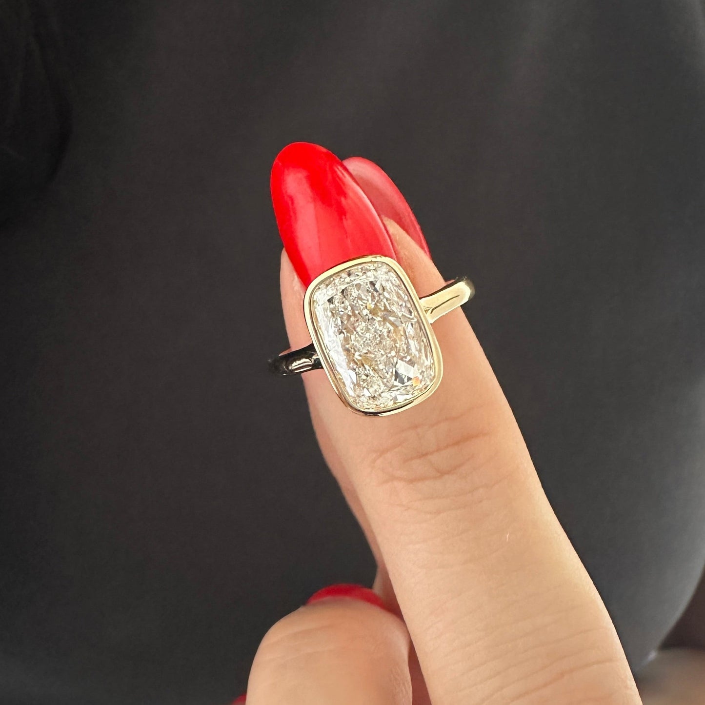 1.0-3.0 CT Elongated Cushion Lab Grown Diamond bezel Engagement Ring