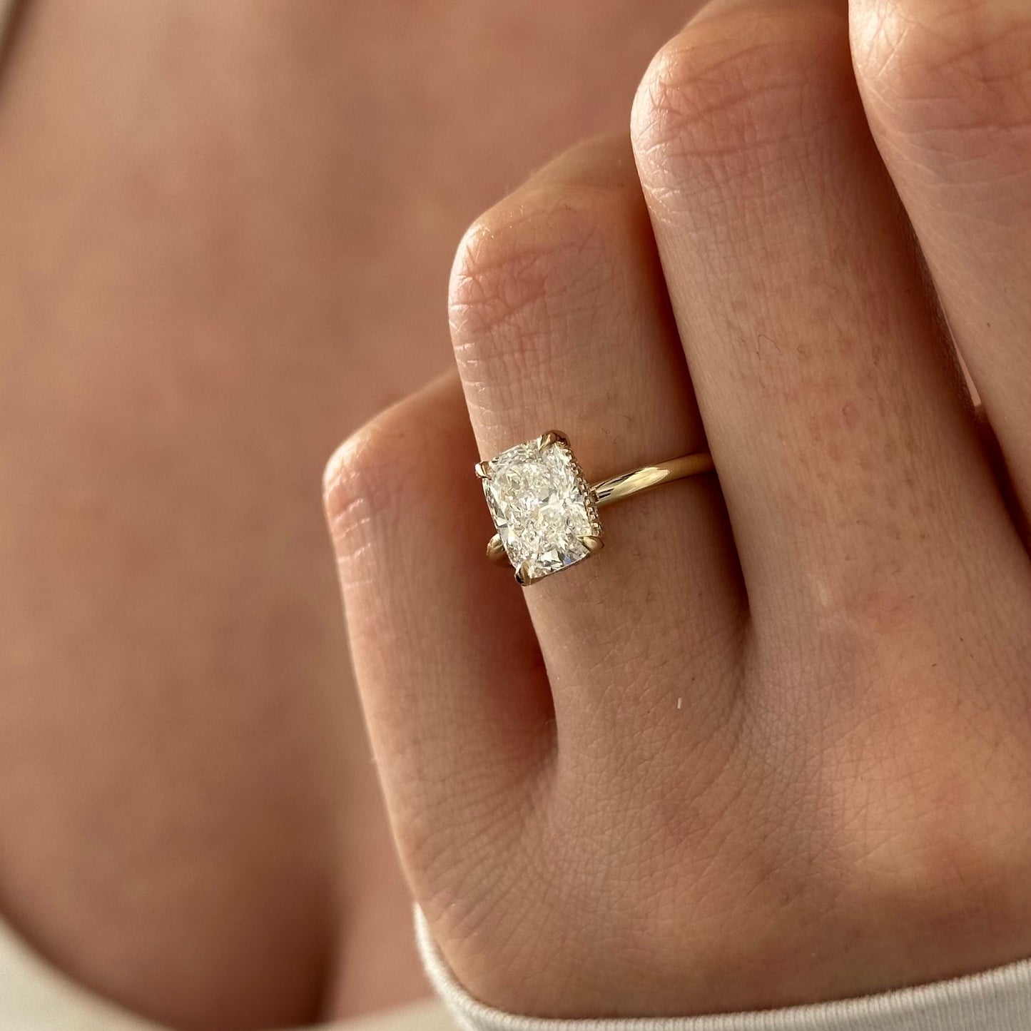1.0-3.0 CT Elongated Cushion Lab Grown Diamond hidden halo Engagement Ring