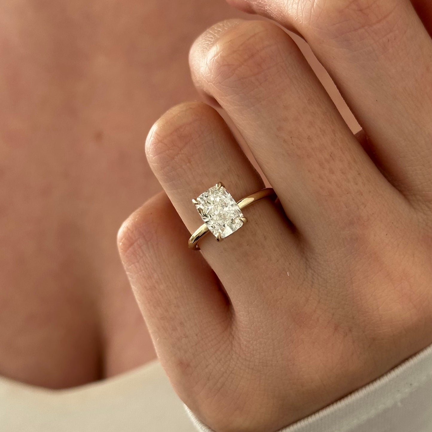 1.0-3.0 CT Elongated Cushion Lab Grown Diamond hidden halo Engagement Ring