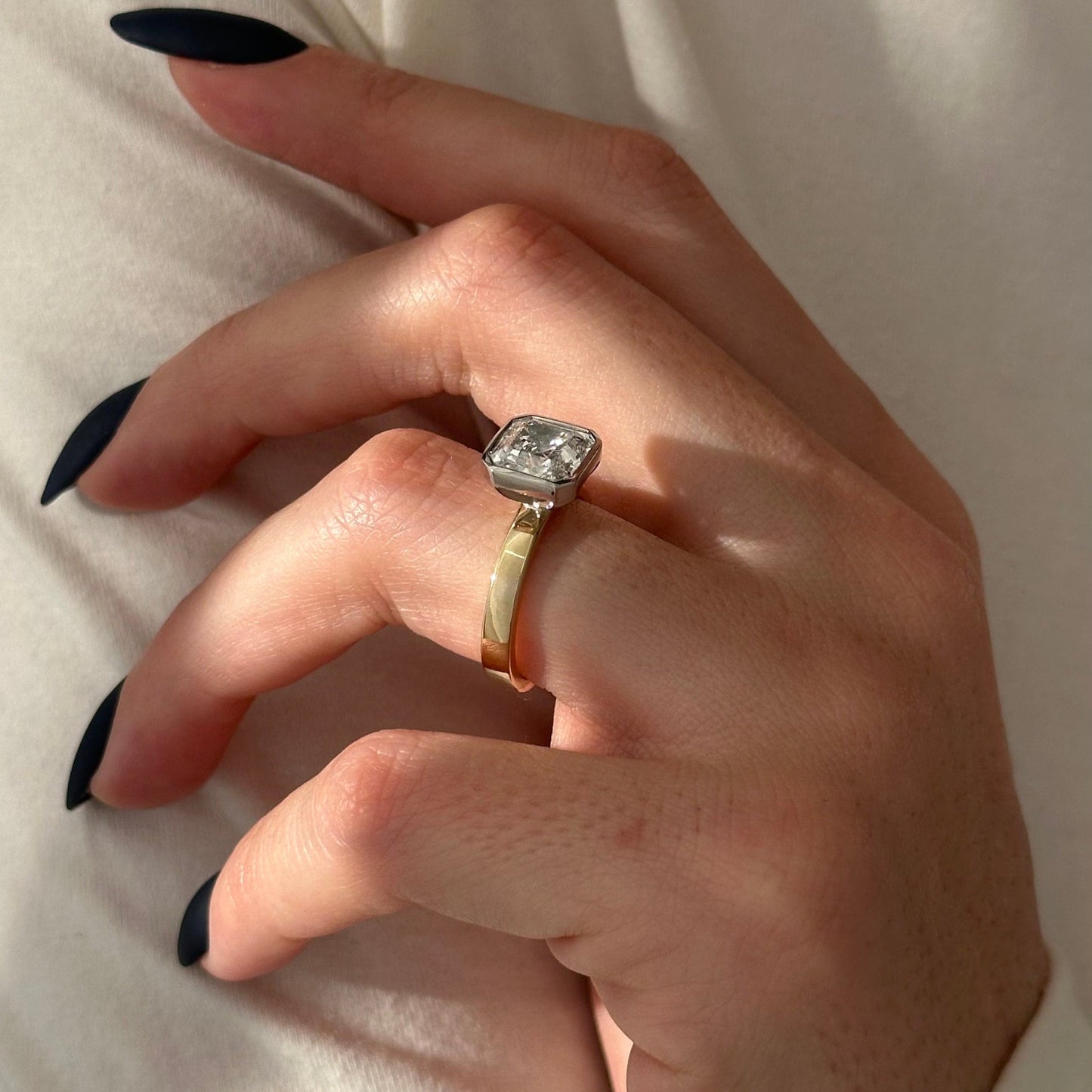 1.0-3.0 CT Asscher Lab Grown Diamond bezel Setting Engagement Ring