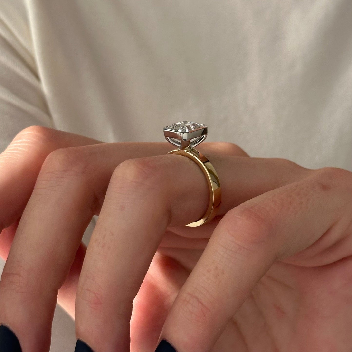 1.0-3.0 CT Asscher Lab Grown Diamond bezel Setting Engagement Ring