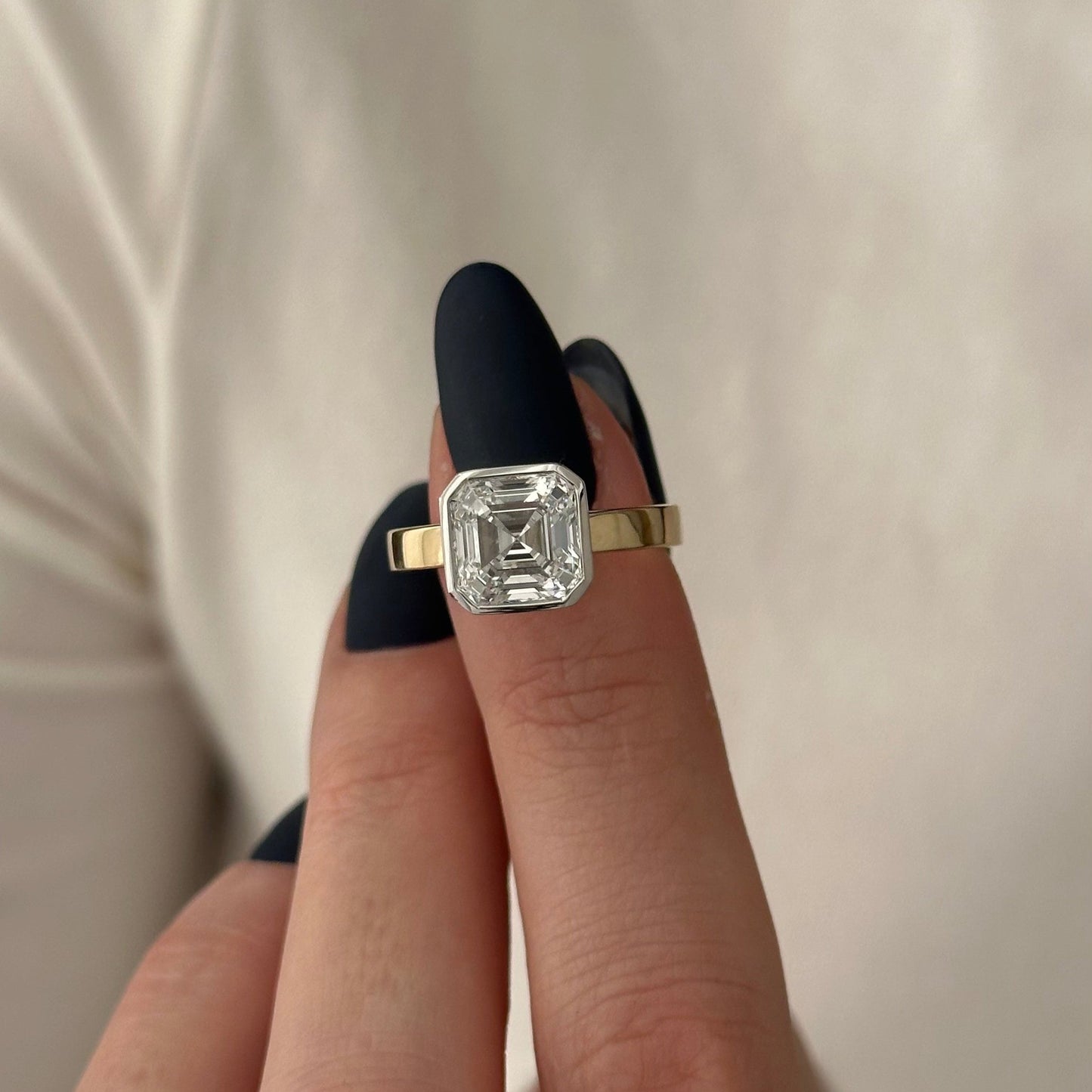 1.0-3.0 CT Asscher Lab Grown Diamond bezel Setting Engagement Ring