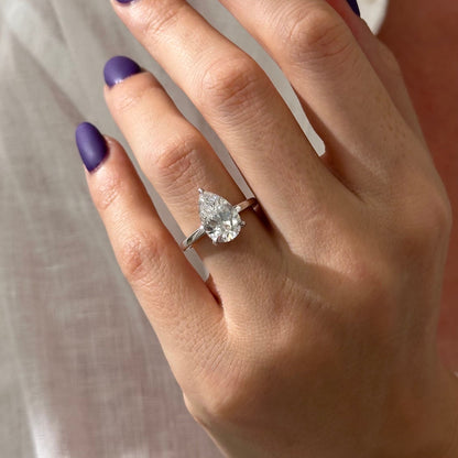 3.0-5.0 CT Pear Cut Lab Grown Diamond Hidden halo Engagement Ring