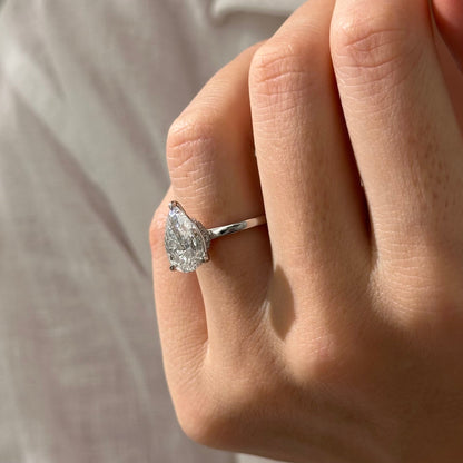 3.0-5.0 CT Pear Cut Lab Grown Diamond Hidden halo Engagement Ring