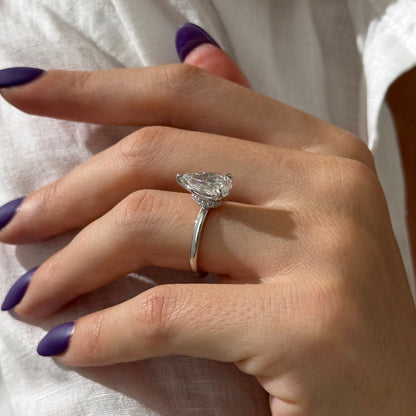 3.0-5.0 CT Pear Cut Lab Grown Diamond Hidden halo Engagement Ring