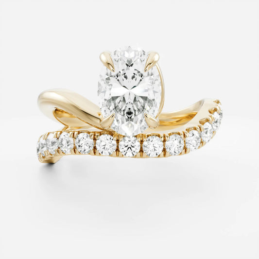 1.0- 3.5 CT Oval Lab Grown Diamond Pave Engagement Ring