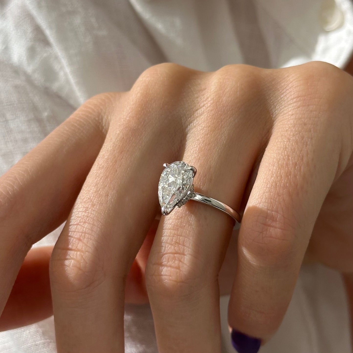 3.0-5.0 CT Pear Cut Lab Grown Diamond Hidden halo Engagement Ring