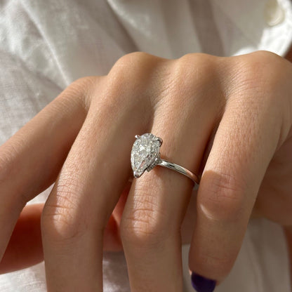 3.0-5.0 CT Pear Cut Lab Grown Diamond Hidden halo Engagement Ring