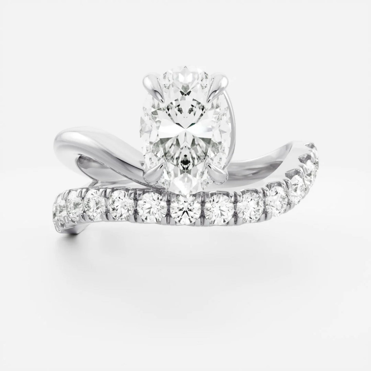 1.0- 3.5 CT Oval Lab Grown Diamond Pave Engagement Ring