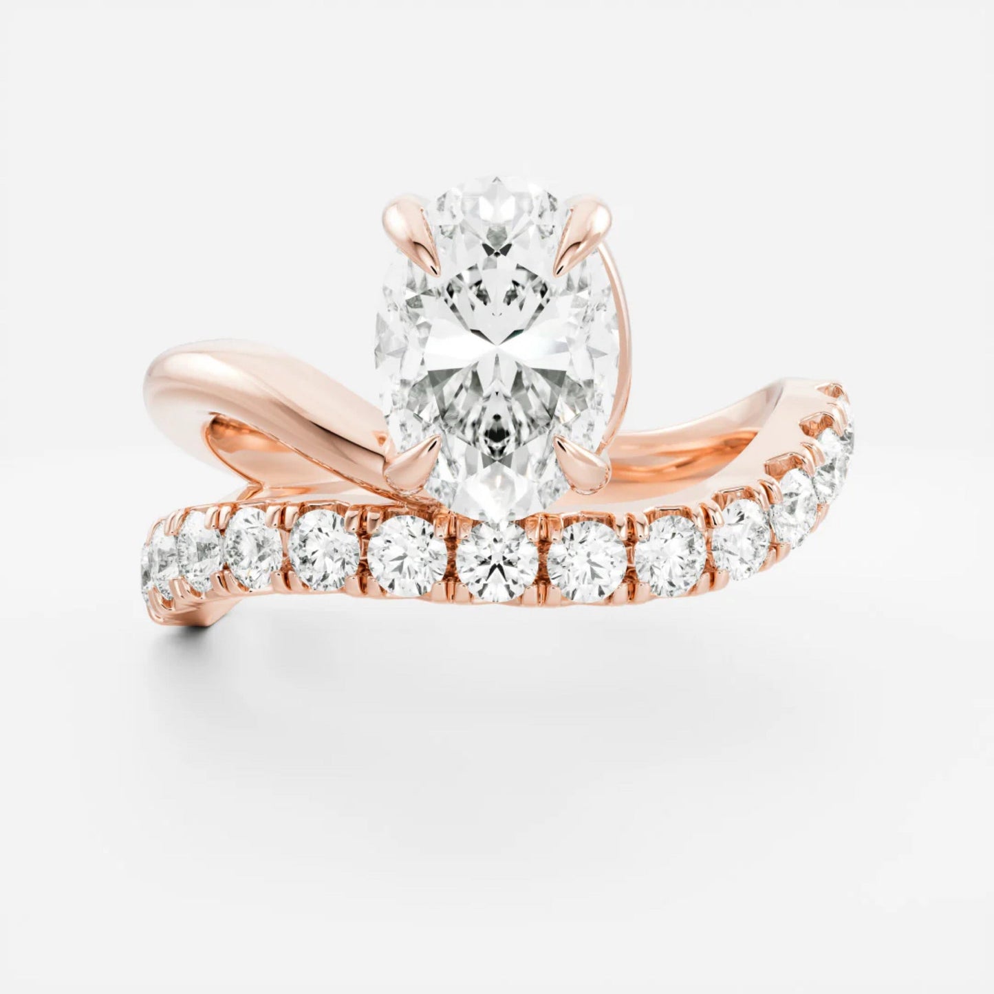 1.0- 3.5 CT Oval Lab Grown Diamond Pave Engagement Ring