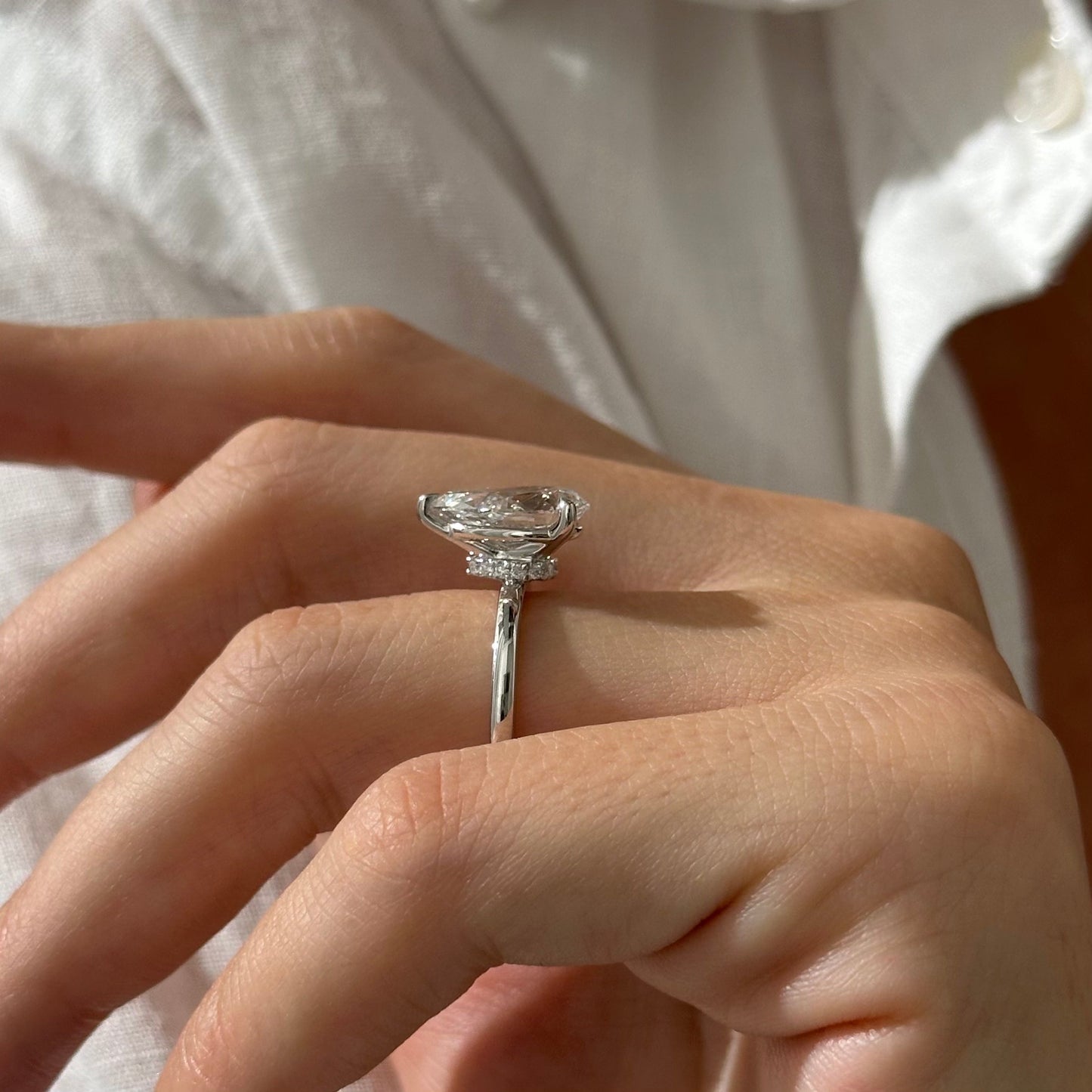 3.0-5.0 CT Pear Cut Lab Grown Diamond Hidden halo Engagement Ring