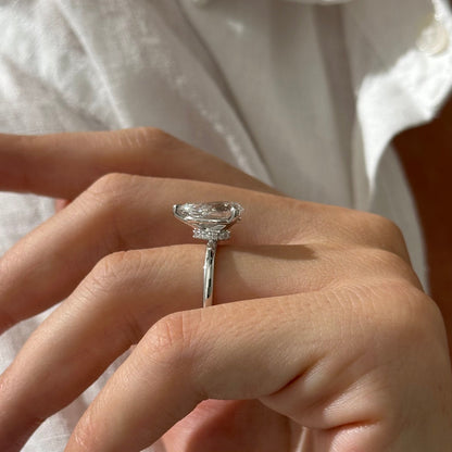 3.0-5.0 CT Pear Cut Lab Grown Diamond Hidden halo Engagement Ring
