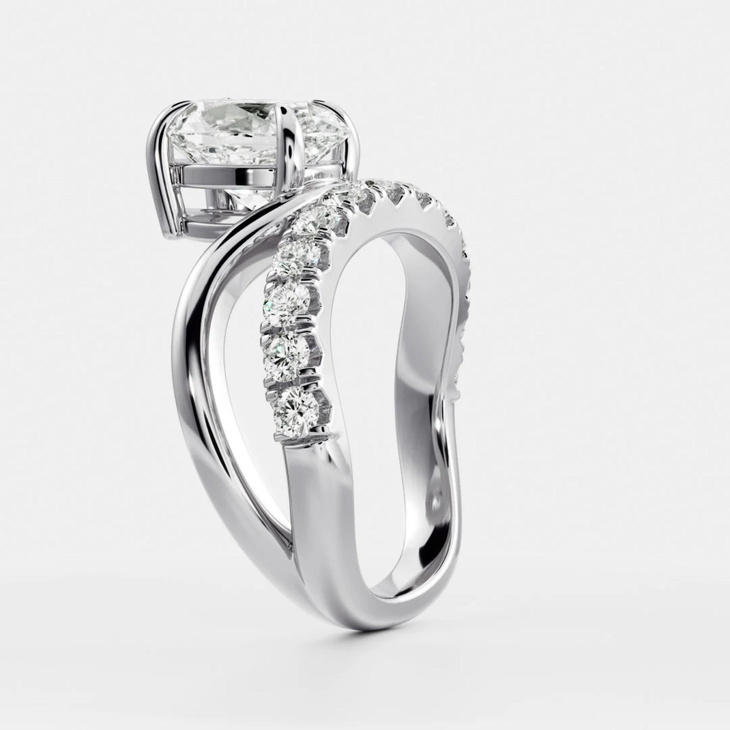 1.0- 3.5 CT Oval Lab Grown Diamond Pave Engagement Ring