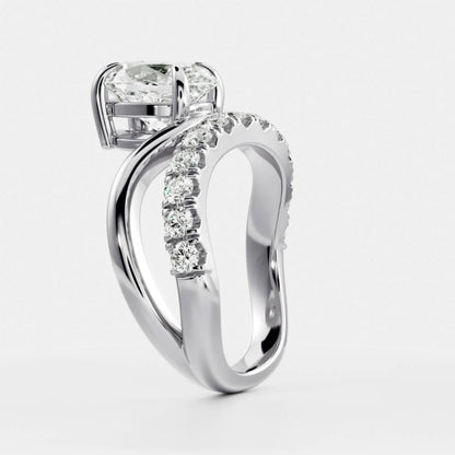 1.0- 3.5 CT Oval Lab Grown Diamond Pave Engagement Ring