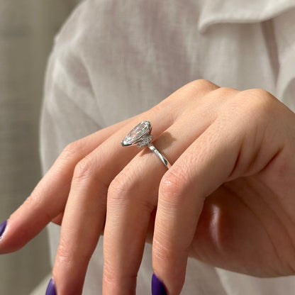 3.0-5.0 CT Pear Cut Lab Grown Diamond Hidden halo Engagement Ring
