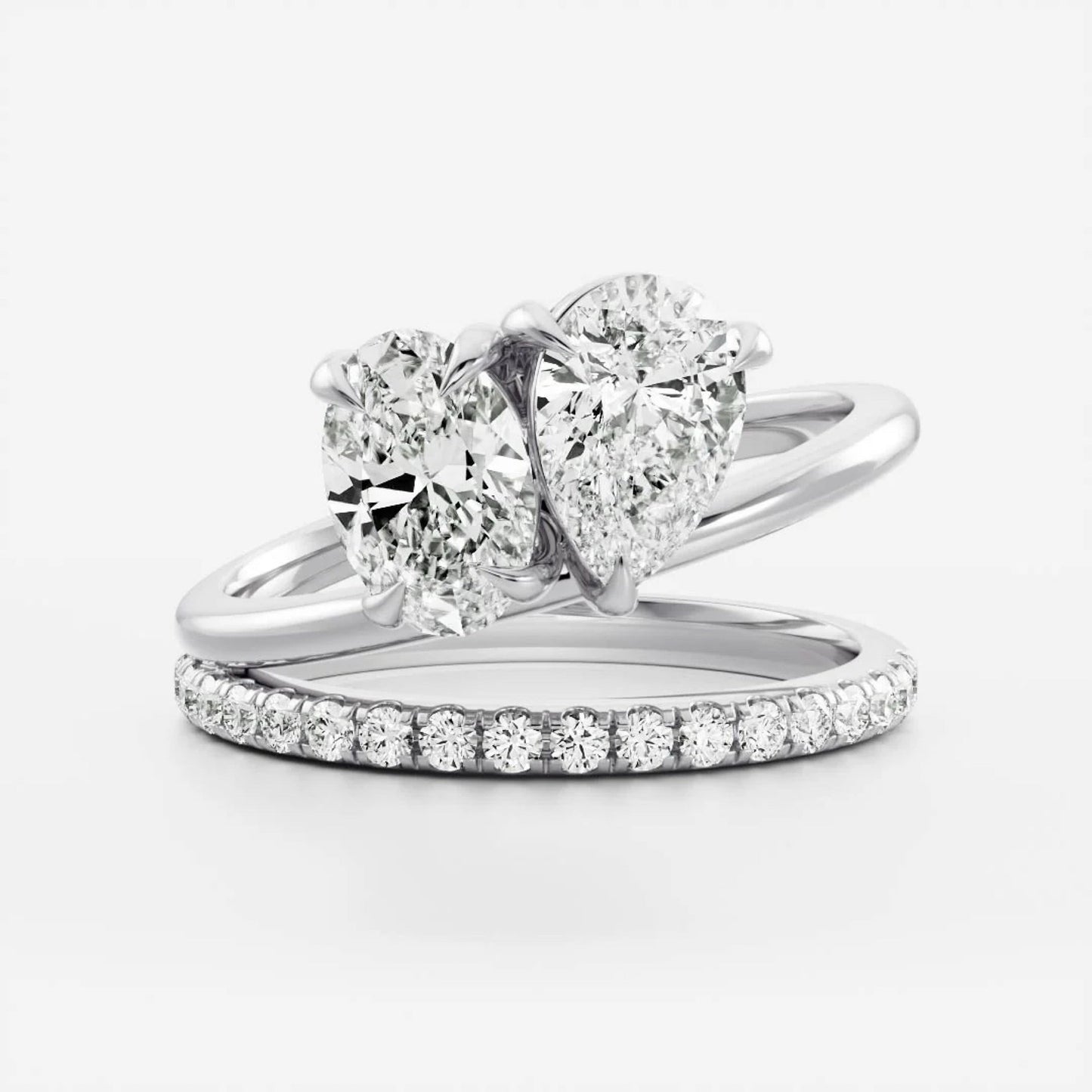 1.0- 3.5 CT Oval & Pear Lab Grown Diamond Double Band Engagement Ring