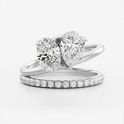 1.0- 3.5 CT Oval & Pear Lab Grown Diamond Double Band Engagement Ring