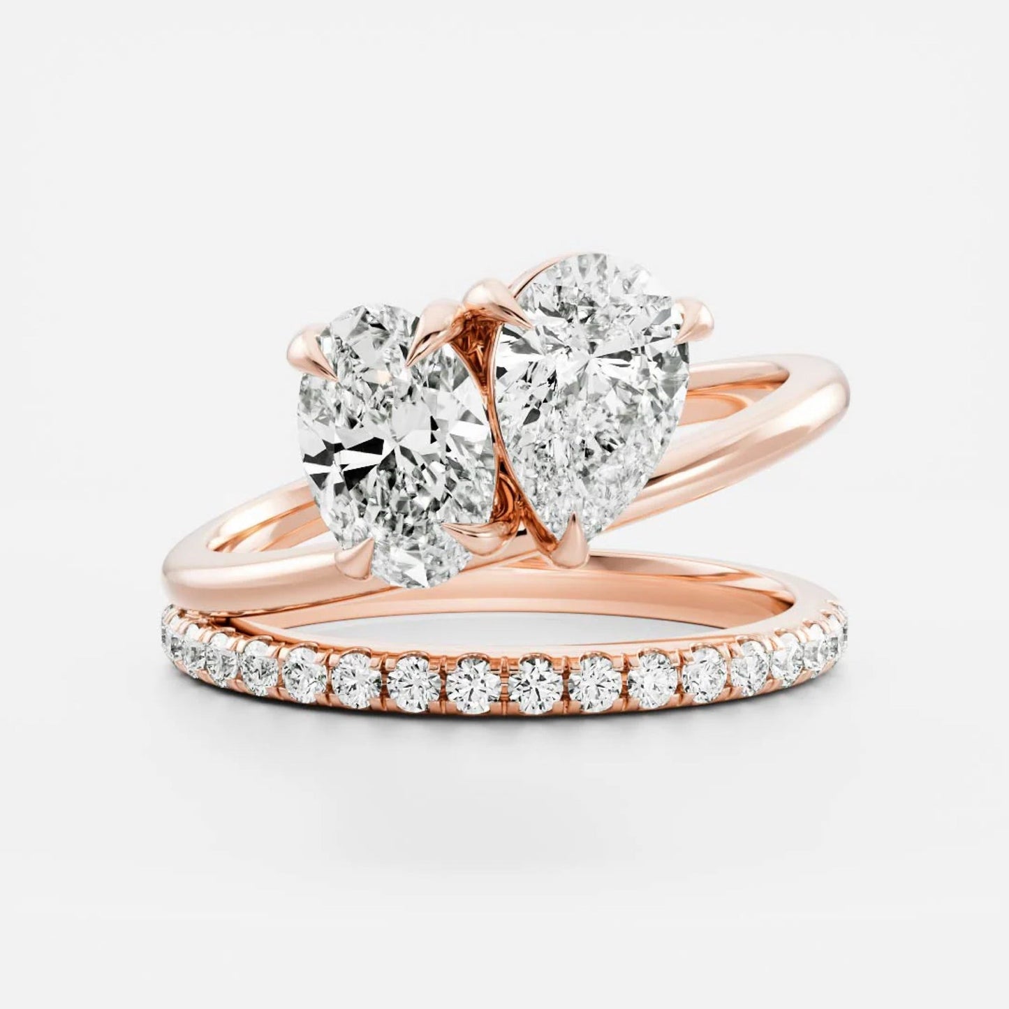 1.0- 3.5 CT Oval & Pear Lab Grown Diamond Double Band Engagement Ring