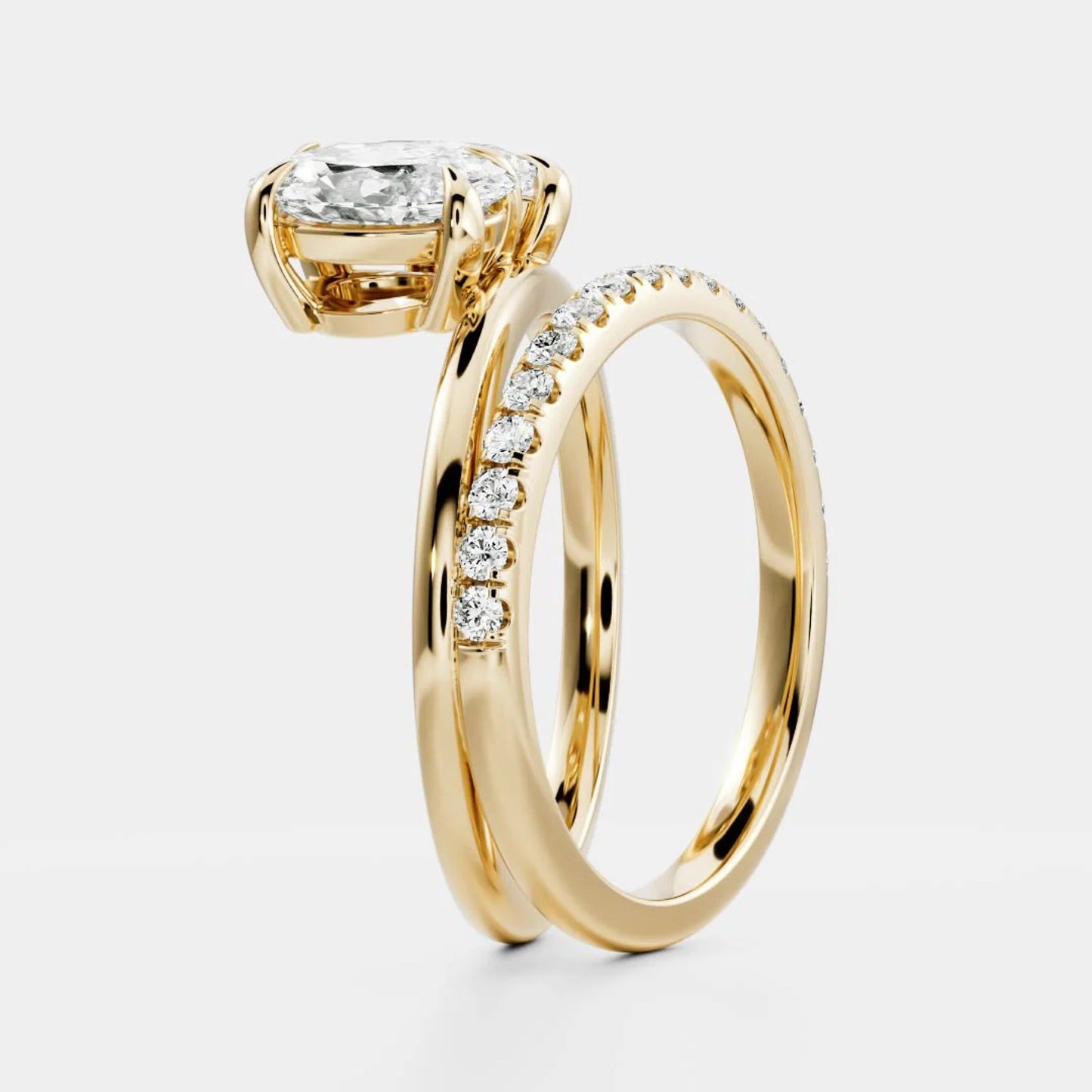 1.0- 3.5 CT Oval & Pear Lab Grown Diamond Double Band Engagement Ring