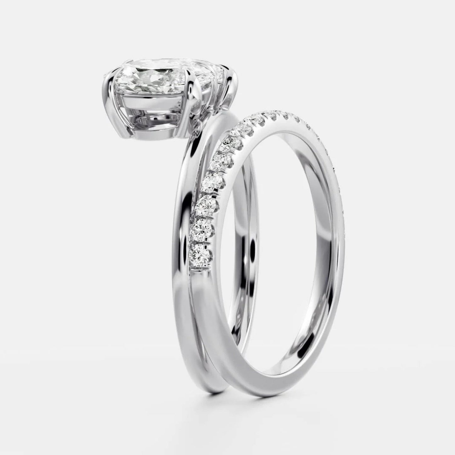 1.0- 3.5 CT Oval & Pear Lab Grown Diamond Double Band Engagement Ring