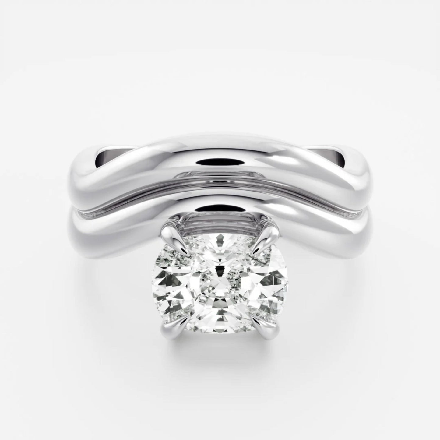 1.0- 3.5 CT Elongated Cushion Lab Grown Diamond Double Curved Engagement Ring