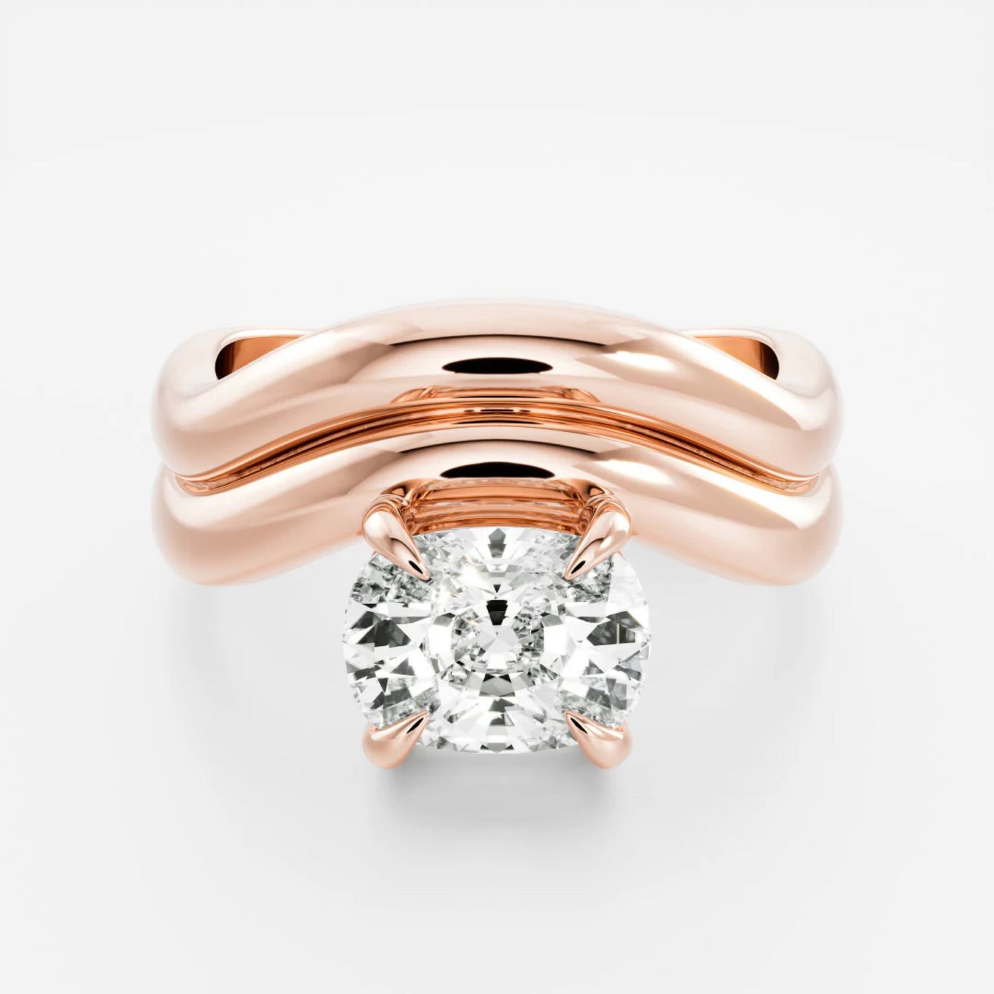 1.0- 3.5 CT Elongated Cushion Lab Grown Diamond Double Curved Engagement Ring