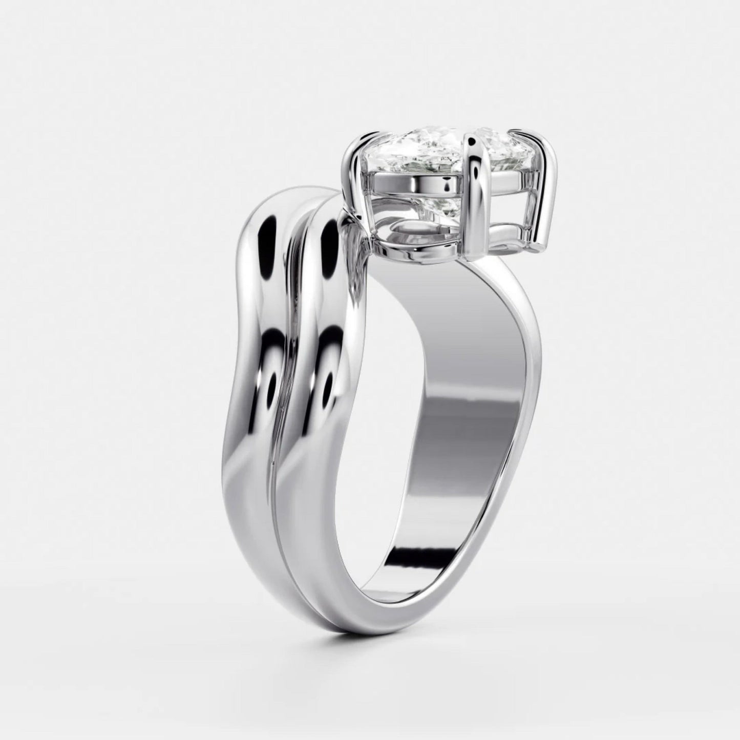 1.0- 3.5 CT Elongated Cushion Lab Grown Diamond Double Curved Engagement Ring