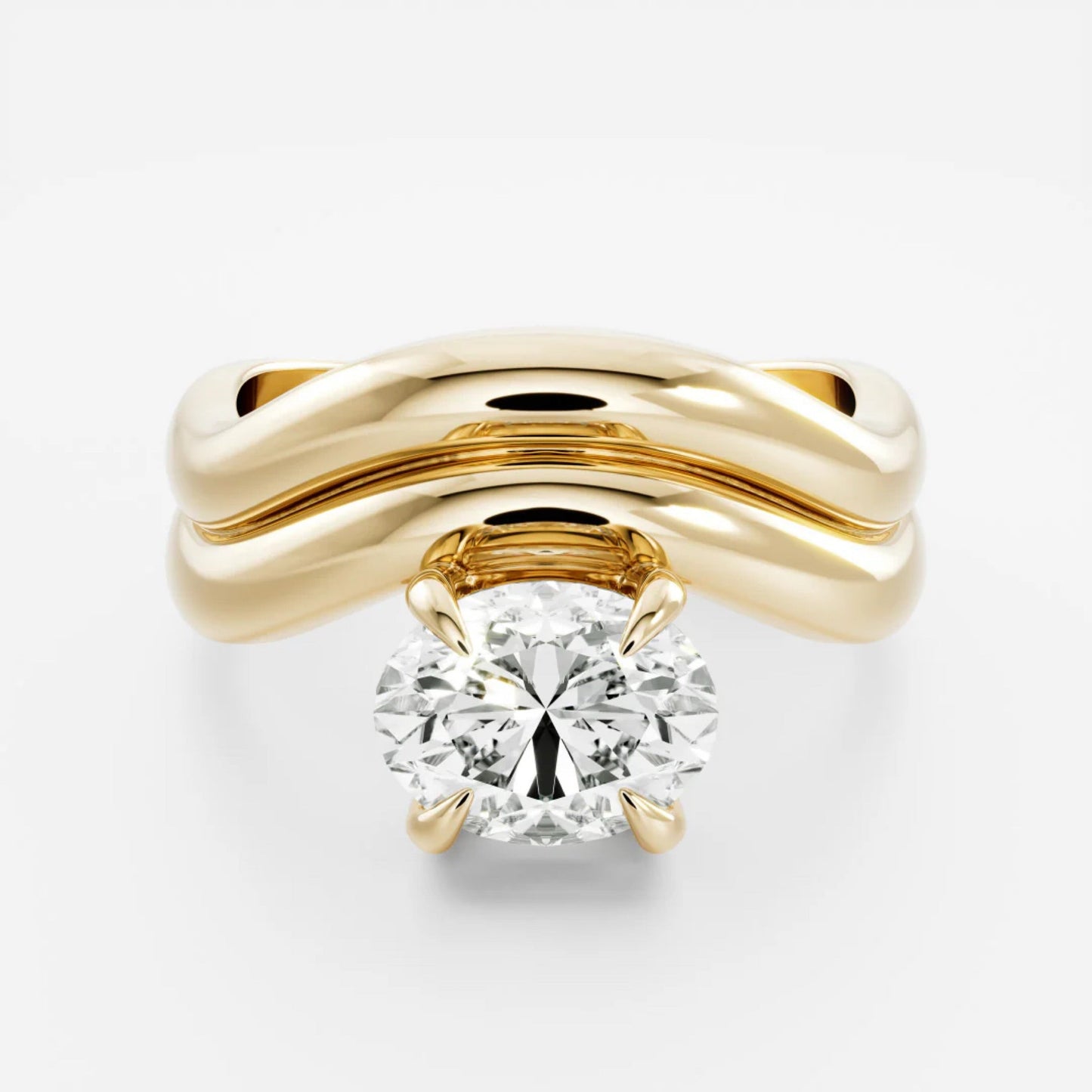 1.0 - 3.5 CT Oval Lab Grown Diamond Double Curved Engagement Ring