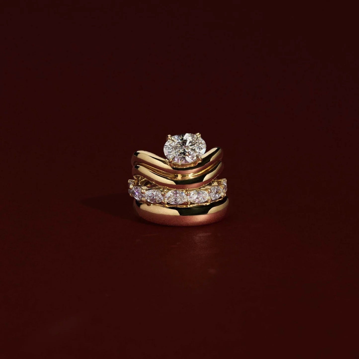 1.0 - 3.5 CT Oval Lab Grown Diamond Double Curved Engagement Ring