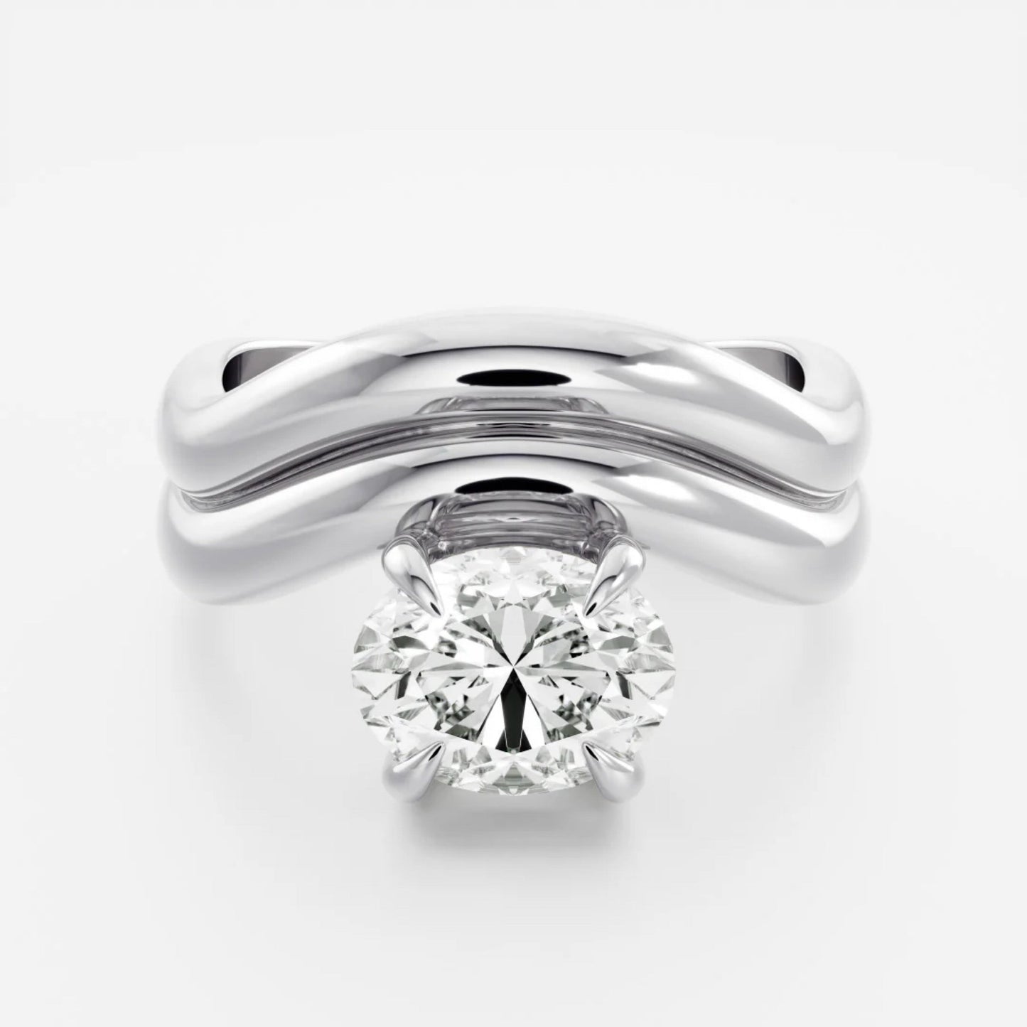 1.0 - 3.5 CT Oval Lab Grown Diamond Double Curved Engagement Ring