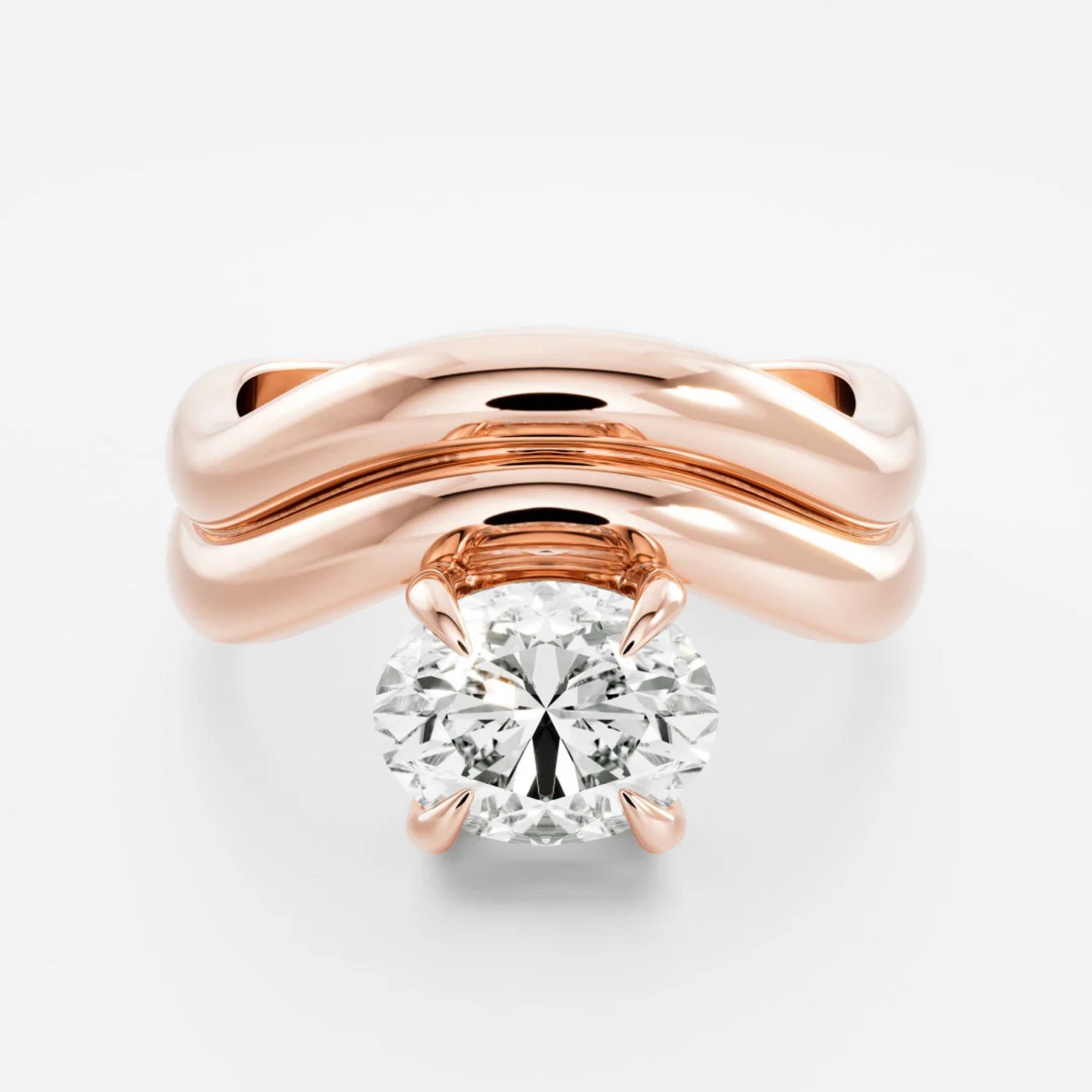 1.0 - 3.5 CT Oval Lab Grown Diamond Double Curved Engagement Ring