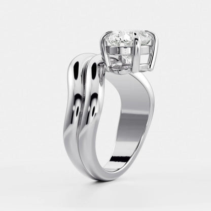 1.0 - 3.5 CT Oval Lab Grown Diamond Double Curved Engagement Ring