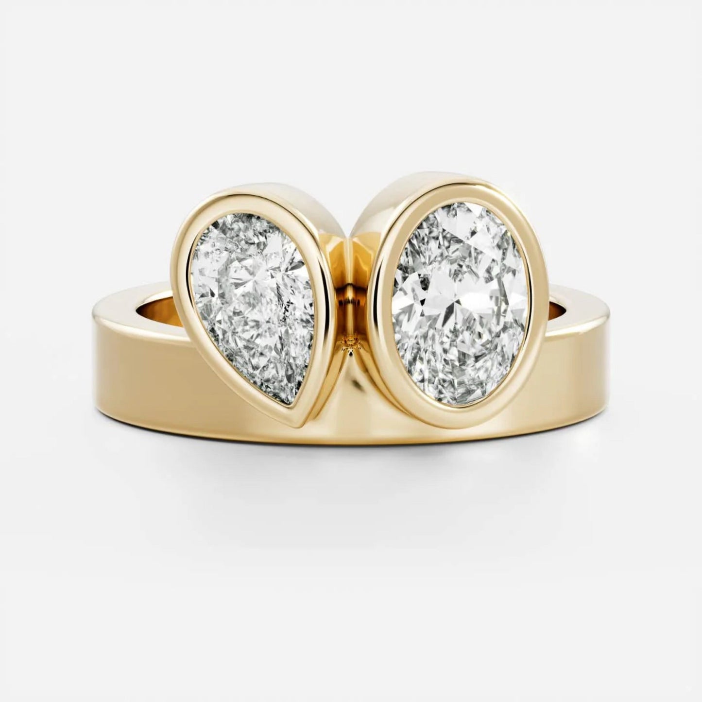1.0 - 3.5 CT Oval & Pear Lab Grown Diamond Bezel Double Engagement Ring